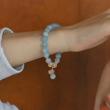8mm Aquamarine Pink Quartz 6-8mm Rutilated Quartz Bracelet