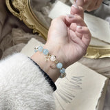 Aquamarine Quartz 8mm Round Bead Bracelet 14kgp