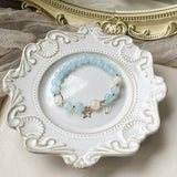 Aquamarine Quartz 8mm Round Bead Bracelet 14kgp