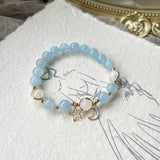 Aquamarine Quartz 8mm Round Bead Bracelet 14kgp