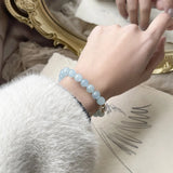 Aquamarine Quartz 8mm Round Bead Bracelet 14kgp