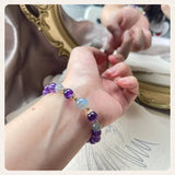 Amethyst and Gray Moonstone Beaded Bracelet with 14kgp Accents