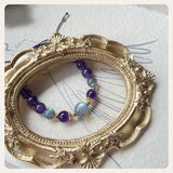Amethyst and Gray Moonstone Beaded Bracelet with 14kgp Accents