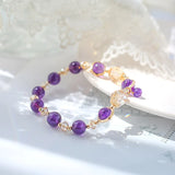 8mm Amethyst & 10mm Crystal Bead Bracelet, 14kgp