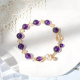 8mm Amethyst & 10mm Crystal Bead Bracelet, 14kgp