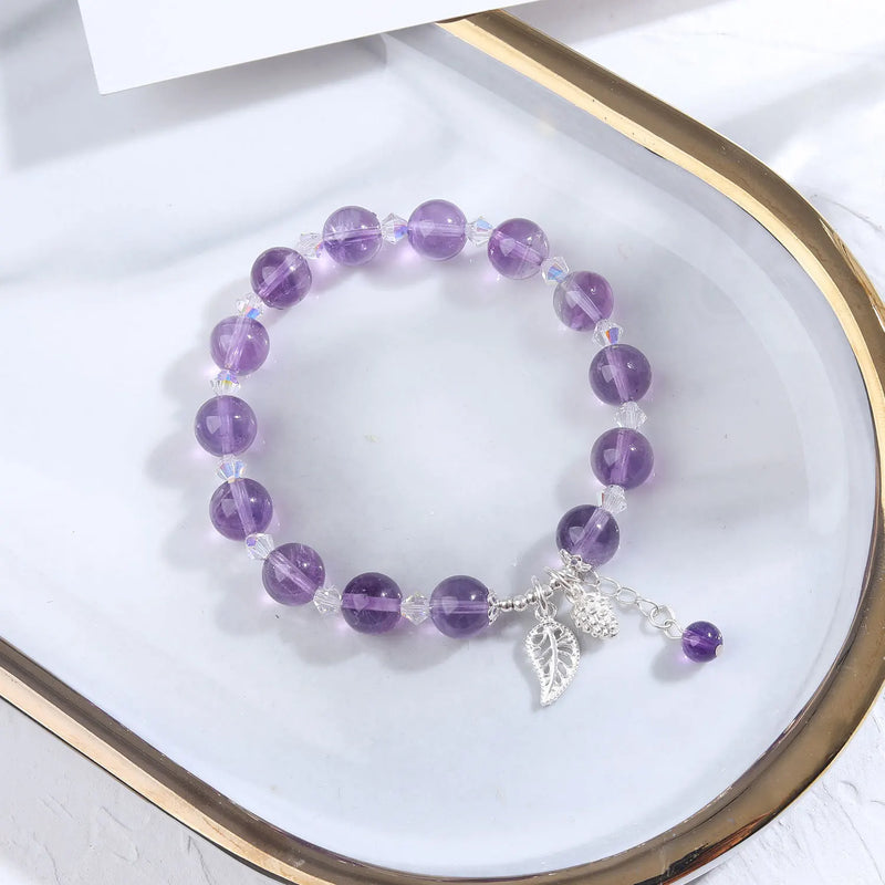 8mm Round Amethyst Sterling Silver Bracelet
