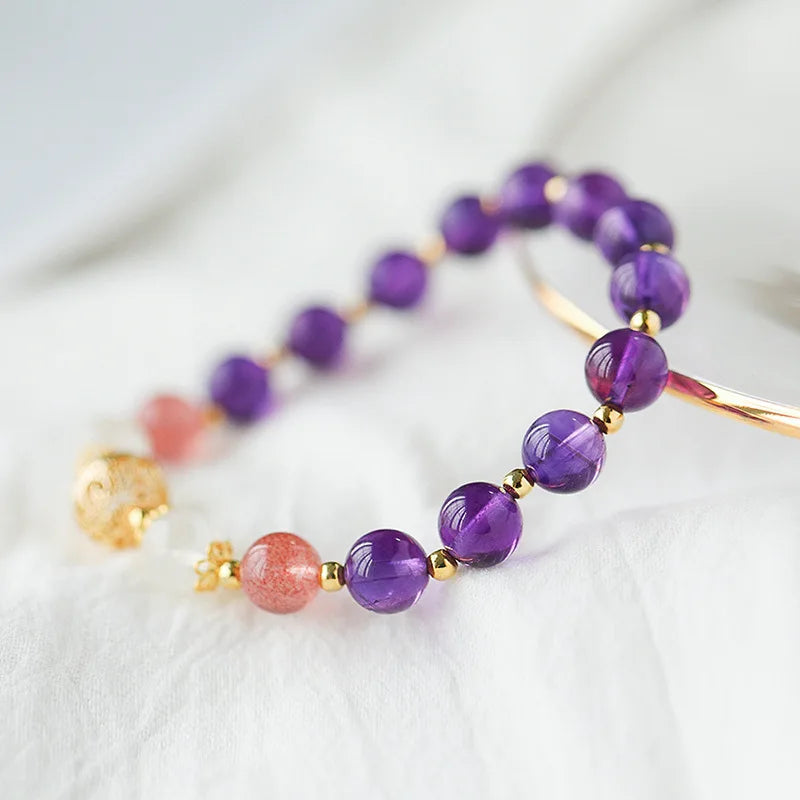8mm Amethyst Strawberry Quartz Bracelet