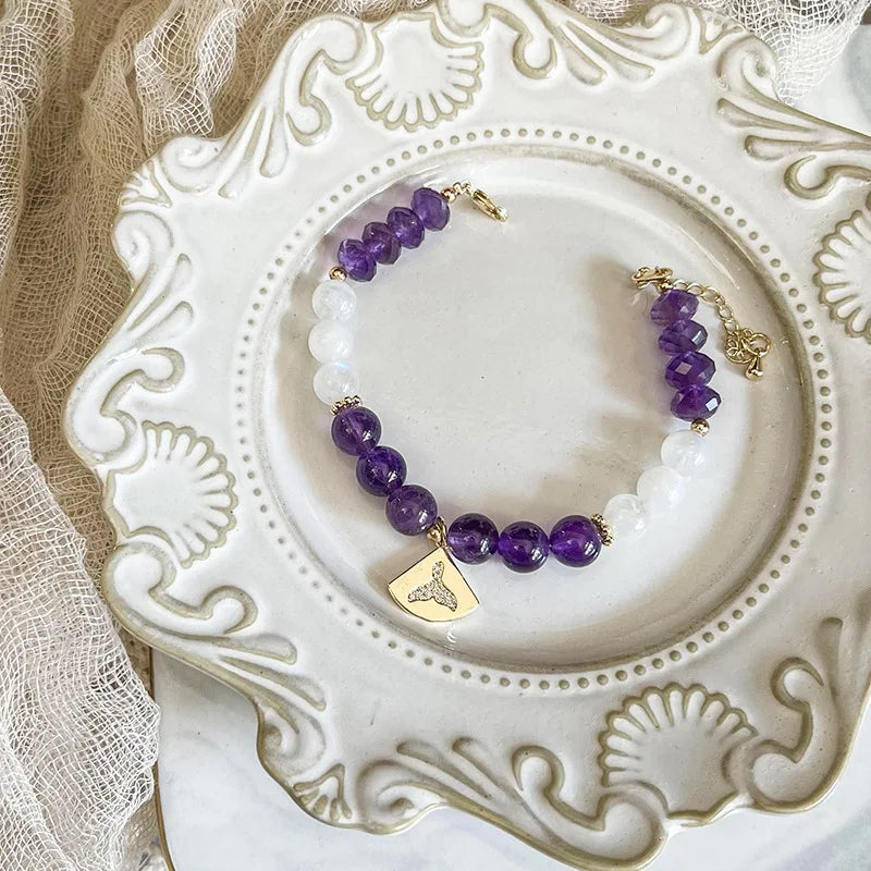 8mm Round & Rondelle Faceted Amethyst 14KGP Bracelet