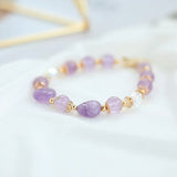 8mm Purple Jade Heart Shape Bracelet with 14KGP