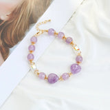8mm Purple Jade Heart Shape Bracelet with 14KGP
