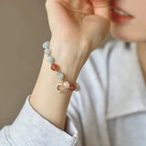 Strawberry Quartz and Aquamarine Beaded Bracelet