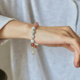 Strawberry Quartz and Aquamarine Beaded Bracelet