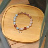 Strawberry Quartz and Aquamarine Beaded Bracelet