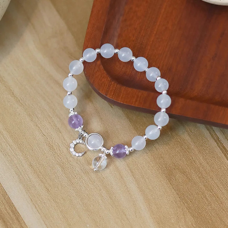 8mm Chalcedony Purple Jade Beads S925 Bracelet