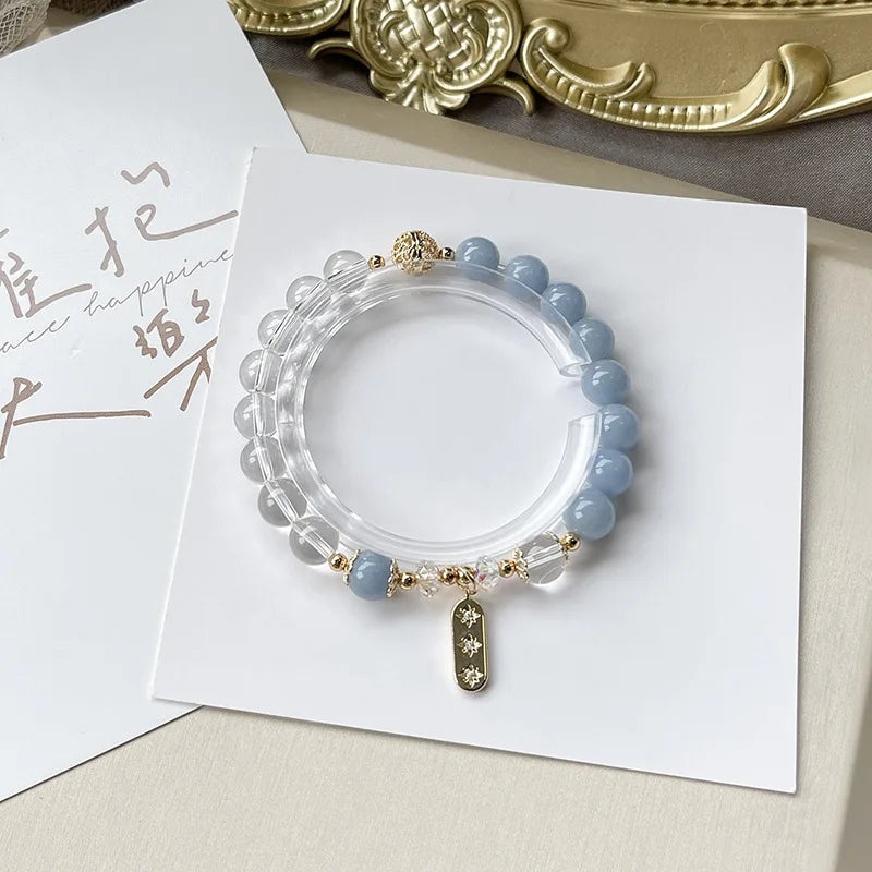8mm Quartz Stone Beads Bracelet 14kgp