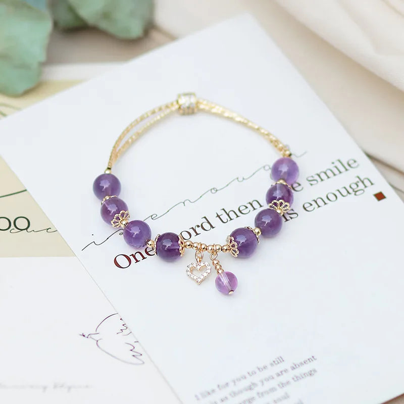 8mm Amethyst Bracelet, 14KGP, Natural Crystal Healing Stone