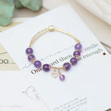8mm Amethyst Bracelet, 14KGP, Natural Crystal Healing Stone
