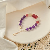 Natural 8mm Amethyst Strawberry Quartz Moonstone Bracelet