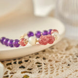 Natural 8mm Amethyst Strawberry Quartz Moonstone Bracelet