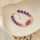 Natural 8mm Amethyst Strawberry Quartz Moonstone Bracelet