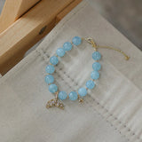 Aquamarine Bead Bracelet with 14kgp Finish