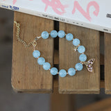 Aquamarine Bead Bracelet with 14kgp Finish
