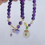 Natural Amethyst & Blessing Bag Emerald Coin Bracelet for Women