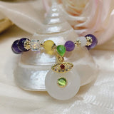 Natural Amethyst & Blessing Bag Emerald Coin Bracelet for Women