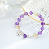 Amethyst Citrine 8-8.5mm Round Sterling Silver Flower Bracelet