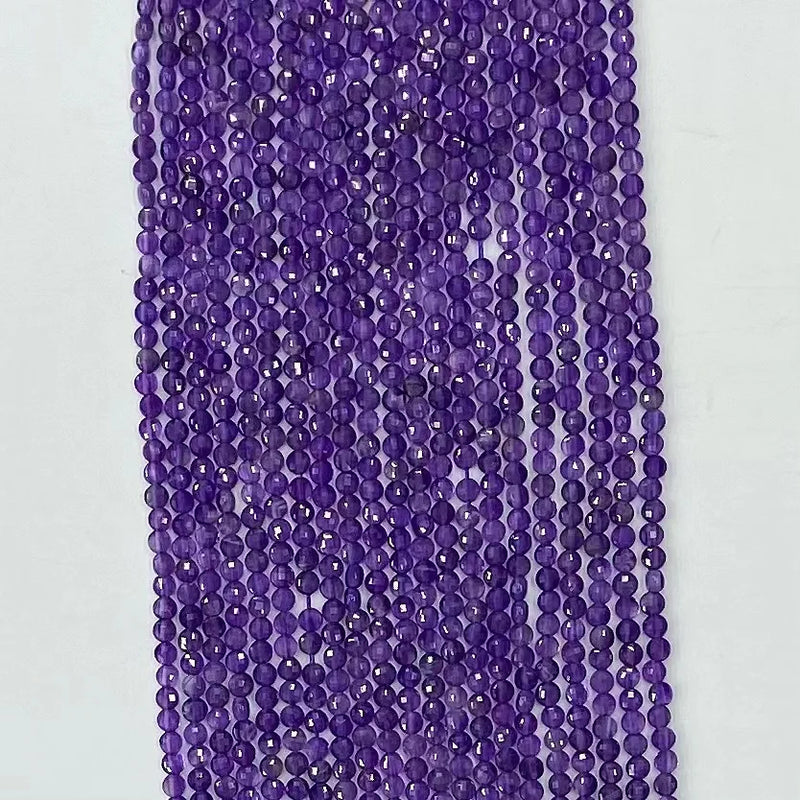 Natural Violet Amethyst 4mm 6mm Coin Faceted Beads 38-39cm