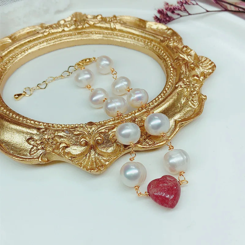 Baroque Pearl & Strawberry Quartz Bracelet for Women