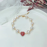 Baroque Pearl & Strawberry Quartz Bracelet for Women
