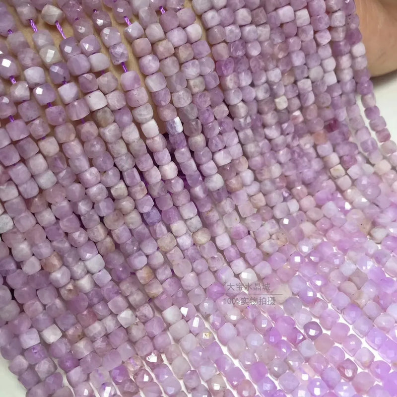 Natural Kunzite 4-5mm Faceted Cube Beads for Jewelry Making