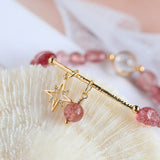 Strawberry Quartz Beads Bracelet with 14k Gold Plated Accent