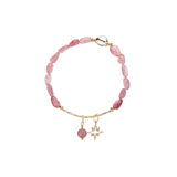 Strawberry Quartz Beads Bracelet with 14k Gold Plated Accent