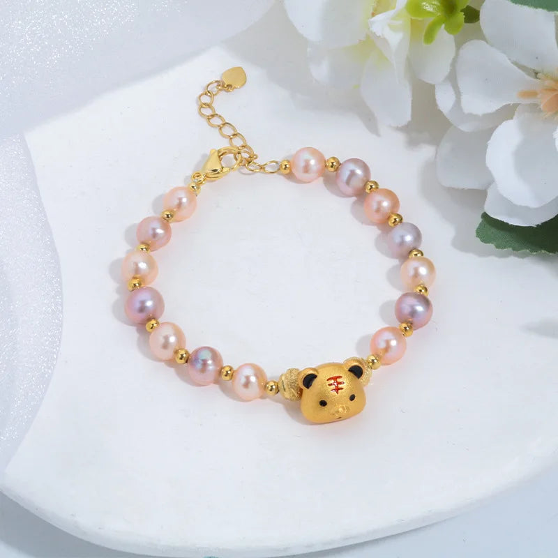 Purple Freshwater Pearl Bracelet 14kgp