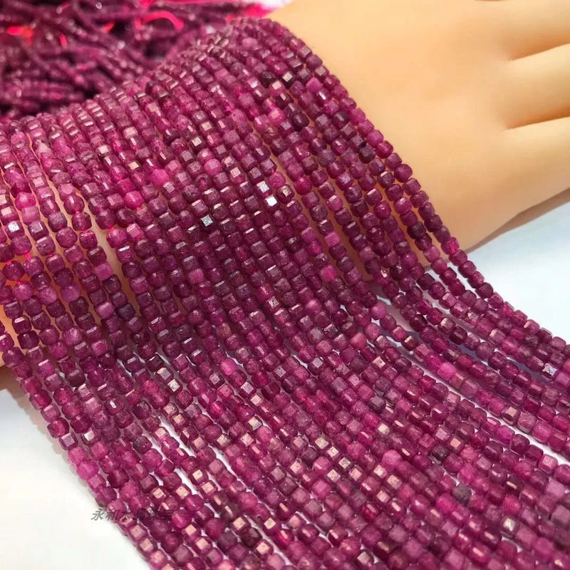 Natural Ruby 2mm 3mm 4mm Cube Faceted Beads for Jewelry Making