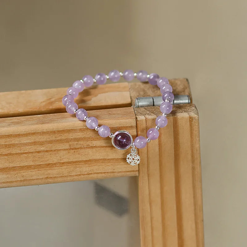 Natural Amethyst 8mm Round S925 Bracelet