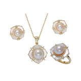 Freshwater Pearl Necklace with Ring and Earrings Set