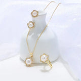 Freshwater Pearl Pendant Set: Necklace, Earrings, Ring - 14KGP & S925