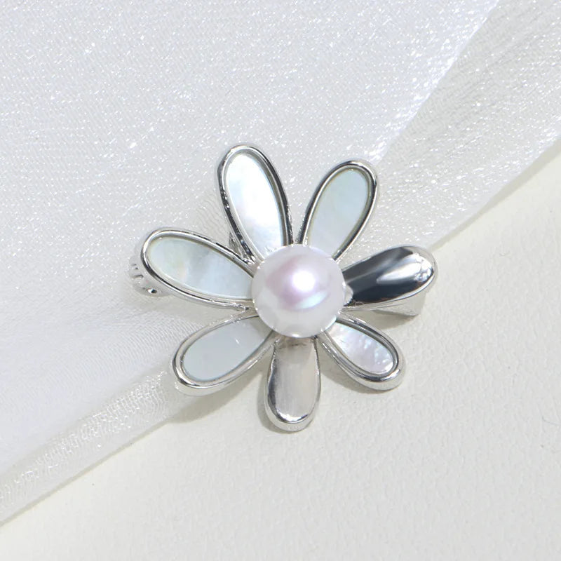 Freshwater Pearl Brooch 14KGP Silver Golden 6-6.5mm