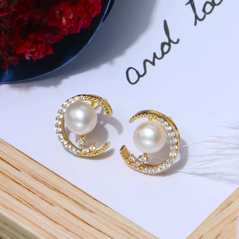 Freshwater Pearl Necklace & Earrings Set 14KGP S925 Studs