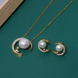 Freshwater Pearl Necklace & Earrings Set 14KGP S925 Studs
