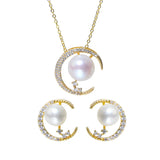 Freshwater Pearl Necklace & Earrings Set 14KGP S925 Studs