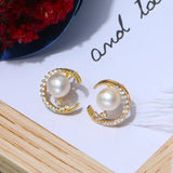 Freshwater Pearl Necklace & Earrings Set 14KGP S925 Studs