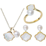 6-7mm Freshwater Pearl Necklace Set, 14KGP Ring, S925 Stud Earrings