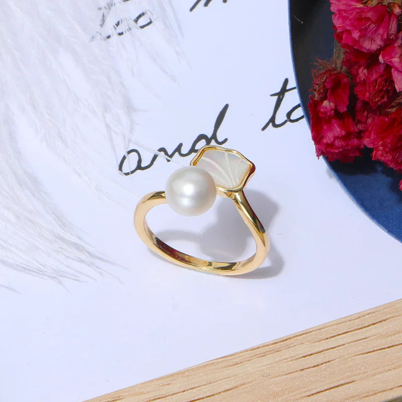 6-7mm Freshwater Pearl Necklace Set, 14KGP Ring, S925 Stud Earrings