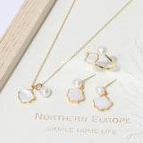 6-7mm Freshwater Pearl Necklace Set, 14KGP Ring, S925 Stud Earrings
