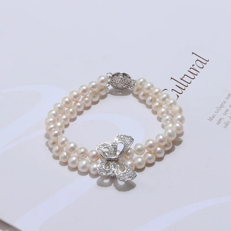 6-7mm Pearl Butterfly Bracelet