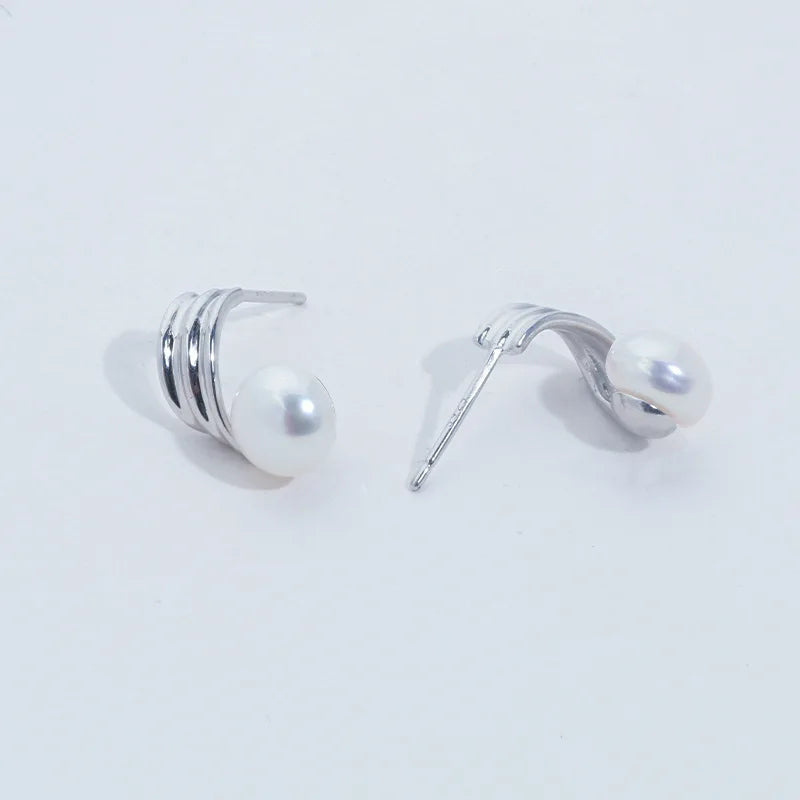 7.5-8mm Freshwater Pearl S925 Stud Silver Earrings